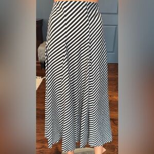 Black White Striped Midi Skirt High Waist Flowy A Line Size 10